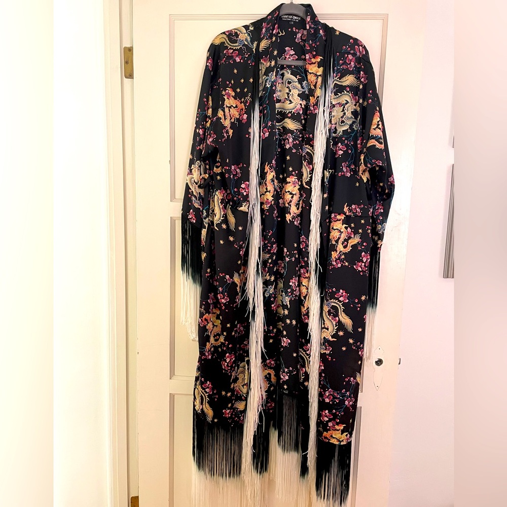 Dragon fringe kimono duster